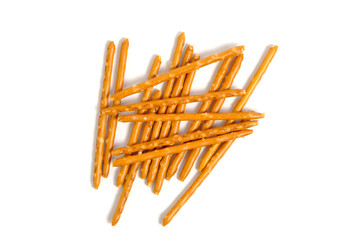 Crispy bamboo sticks cookies on a white background.