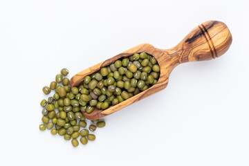 Mung bean, Vigna radiata seeds isolated on white background.