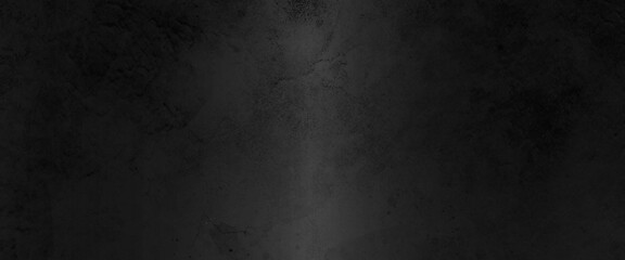Dark black grunge textured concrete background. Panorama dark grey black slate background, Dark wall halloween background concept. Scary background. Horror texture banner.