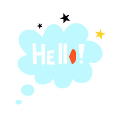 Hello! Vector graphic poster with speech cloud. Decorative elements in scandinavian minimalistic style