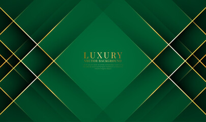 3D green luxury abstract background overlap layers on dark space with golden lines effect decoration. Graphic design element rhombus style concept for banner, flyer, card, brochure, or landing page © Arroyan Art