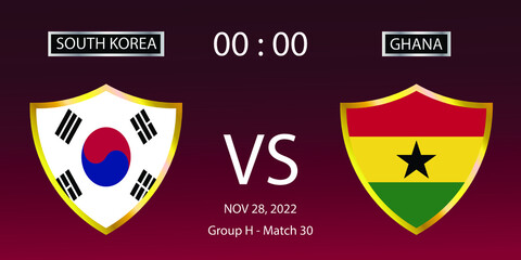 Soccer world cup 2022. South Korea vs Ghana. Group stage match 30. Vector illustration. eps 10