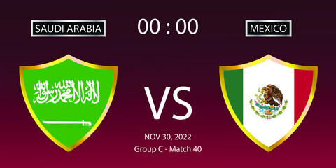 Soccer world cup 2022. Saudi Arabia vs Mexico. Group stage match 40. Vector illustration. eps 10