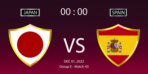 Soccer world cup 2022. Japan vs Spain. Group stage match 43. Vector illustration. eps 10