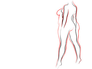 Vector conceptual fat overweight obese female vs slim fit healthy body after weight loss or diet with muscles thin young woman isolated. Fitness, nutrition or fatness obesity, health silhouette shape