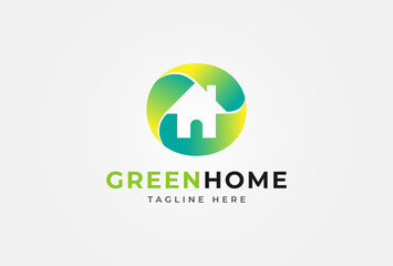 Green Home Logo, modern home style with green gradient logo design. suitable for Architecture Building apps and company logos design, vector illustration