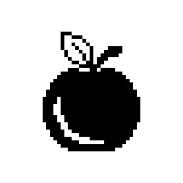 Apple - black vector icon. Pixel art. 8 bit logo for game. eps10