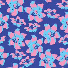 seamless abstract blue and pink flowers pattern background , greeting card or fabric