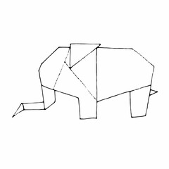 Illustration of origami paper beast. Clipart elephant