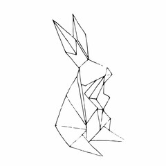 Illustration of origami paper beast. Clipart bunny, rabbit