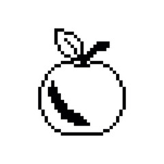 Fototapeta premium Apple vector icon with black stroke. Pixel art. 8 bit logo for game. eps10