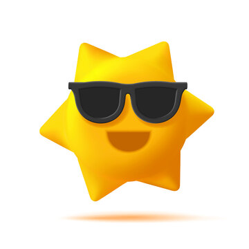 3d digital icon of a smiling sun in sunglasses, isolated. Vector illustration