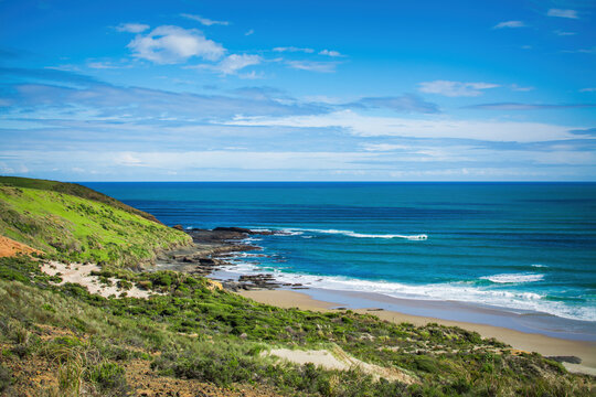 A narrow beach at the bottom of the hills of South Head facing Tasman Sea. Arai te Uru Reservce, Hokianga, Northland, New Zealand
