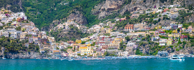 Scenic views of Positano on Amalfi Coast in Italy.