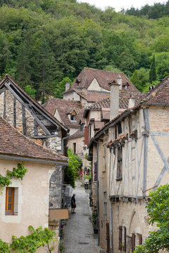Tale french village in midi-pyrenee  in a forest. Saint cirq la poppie.