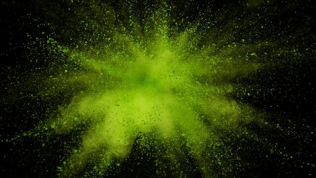 Super Slow Motion of Green Powder Explosion Isolated on Black Background. Filmed on High Speed Cinema Camera, 1000fps.