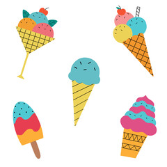 A set of colorful ice creams on a white background. Vector illustration