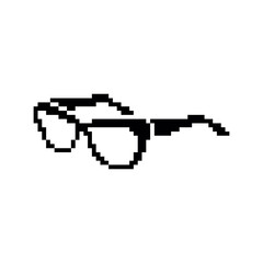 Glasses - black vector icon. Pixel art. 8 bit logo. eps10