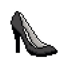 Fototapeta premium Black High heels vector icon. Pixel art. 8 bit logo for game. eps10