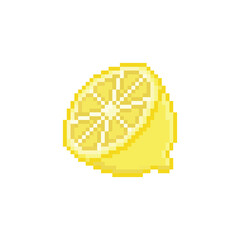 Half a lemon vector icon. Pixel art. 8 bit logo for game. eps10