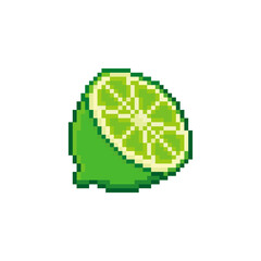Half a lime slice vector icon. Pixel art. 8 bit logo for game. eps 10
