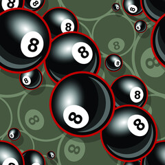 Vector seamless pattern with billiard pool snooker 8 ball symbol