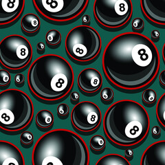 Vector seamless pattern with billiard pool snooker 8 ball symbol