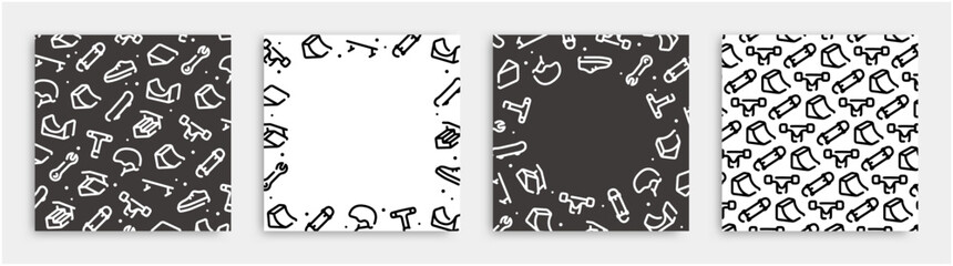 Skateboarding icon pattern background for graphic design.Square vector template set.