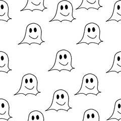 Pattern of good ghosts on a white background. Halloween concept. Halloween background with spook. - obrazy, fototapety, plakaty