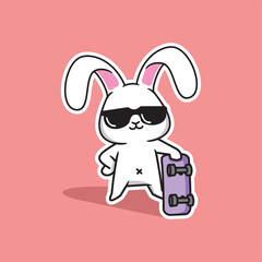 Fototapeta premium vector illustration of a cute white rabbit carrying a skateboard