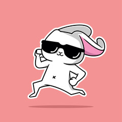 vector illustration of cute white rabbit running