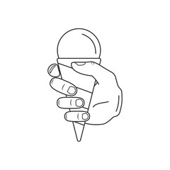 Hand holding ice cream icon. Vector drawing of a hand with an ice cream cone.