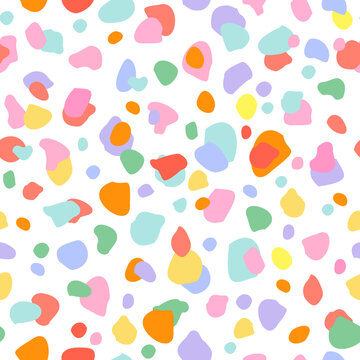 Colorful wavy spots, dots, blobs, cut outs seamless pattern
