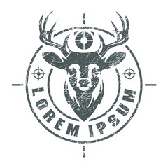Deer Hunting Club Vintage logo, crossed rifles, guns, with grunge texture, vector illustration eps 10 download