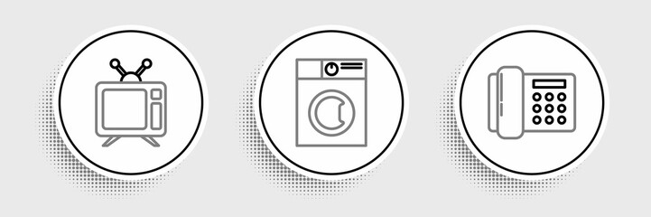 Set line Telephone, Television and Washer icon. Vector