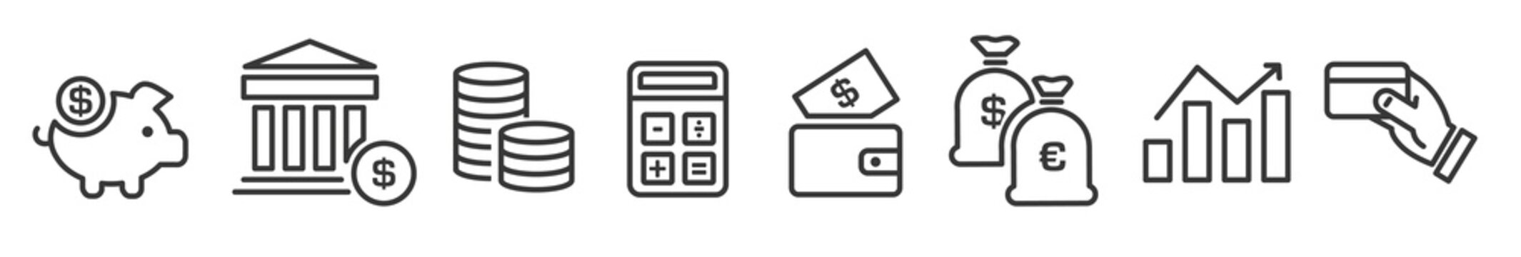 Set of financial line icons on white backround