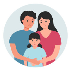 Fototapeta premium Happy family concept vector illustration. Mom, dad and daughter in flat design.