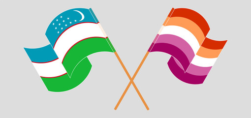 Crossed and waving flags of Uzbekistan and Lesbian Pride - obrazy, fototapety, plakaty