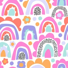 Gardinen Kinderzimmer Muster  Abstract daisy flower, minimal doodle rainbows seamless pattern  © Tanya Syrytsyna