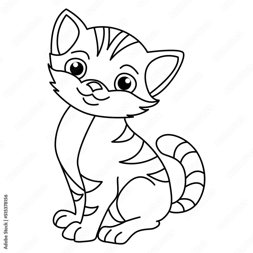 Wall mural cute cat cartoon coloring page illustration vector. for kids coloring book.