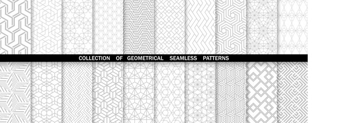 Geometric set of seamless gray and white patterns. Simpless vector graphics.