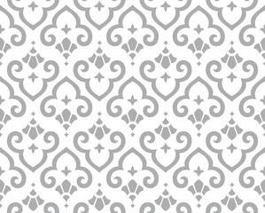 Flower geometric pattern. Seamless vector background. White and gray ornament. Ornament for fabric, wallpaper, packaging. Decorative print.