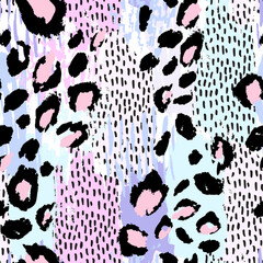 Abstract paint stroke, dots, leopard spots, stains, smear with minimal texture background © Tanya Syrytsyna