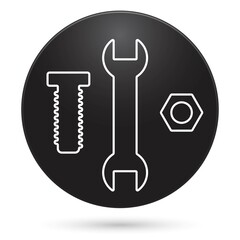Wrench icon, black circle button with gradient. Vector illustration.