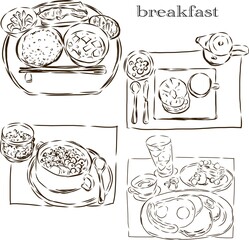 いろいろな朝食セット　線画