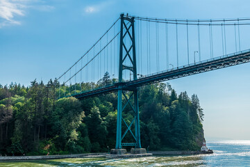 A view towards the Lion Gate Bridge in Vancouver, Canada in summertime
