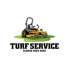 turf and lawn mower illustration logo vector - obrazy, fototapety, plakaty