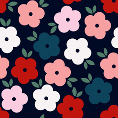 Vector flowers pattern background. Seamless texture with simple flat flower shapes. Abstract floral ornament - 515380913