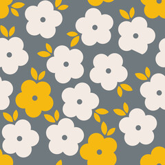 Vector flowers pattern background. Seamless texture with simple flat flower shapes. Abstract floral ornament