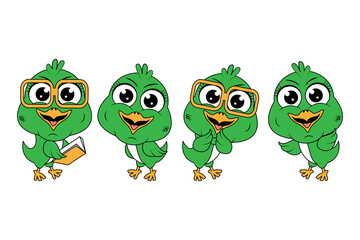 cute green bird cartoon graphic